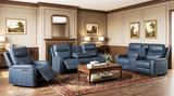 Blue Top-Grain Leather 3-Piece Power Reclining Living Room Set with Power Headrest