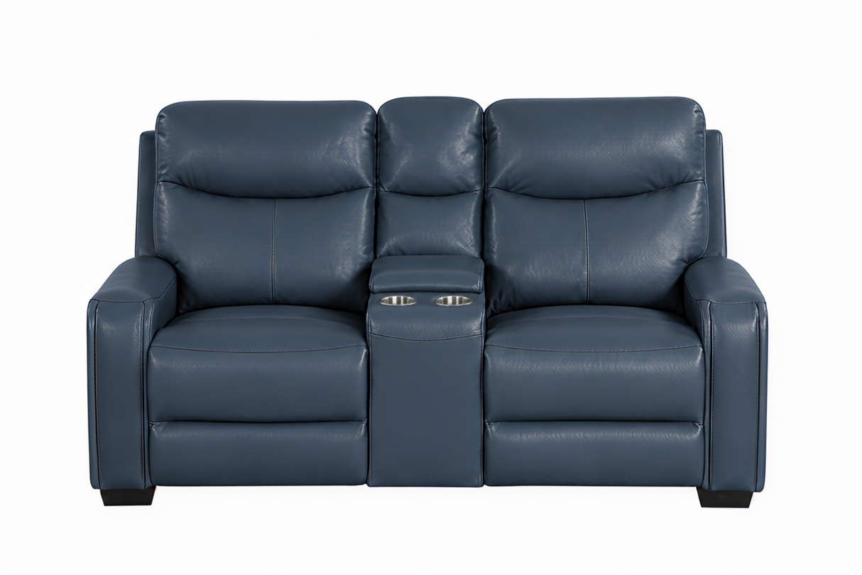 Blue Top-Grain Leather 3-Piece Power Reclining Living Room Set with Power Headrest