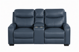 Blue Top-Grain Leather 3-Piece Power Reclining Living Room Set with Power Headrest