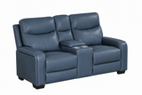 Blue Top-Grain Leather 3-Piece Power Reclining Living Room Set with Power Headrest