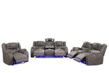 Dark Gray 3-Piece Power Reclining Living Room Set with LED Lights, USB, Bluetooth Speaker & Wireless Charging