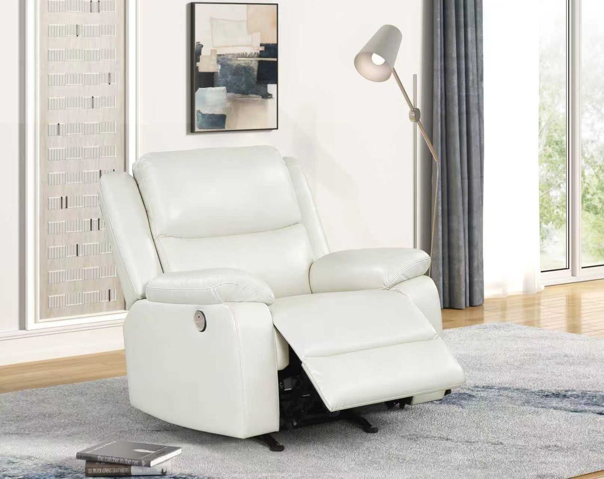 Cream Contemporary Leather-Air Power Rocker Recliner with USB Charging
