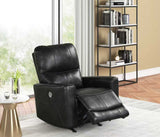 Black Air Leather Power Rocker Recliner with USB Charging