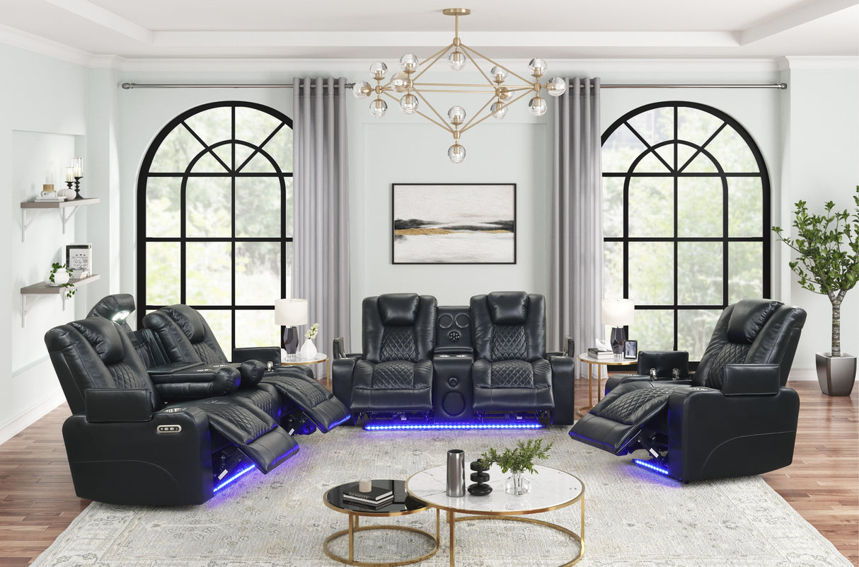 Boyington Black 3-Piece Power Reclining Living Room Set with LED, Bluetooth & Wireless Charging