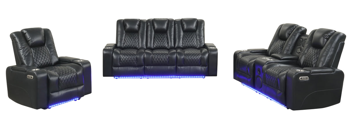 Boyington Black 3-Piece Power Reclining Living Room Set with LED, Bluetooth & Wireless Charging