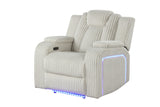 Beige Corduroy Power Reclining Living Room Set w/ LED Lights, Speakers, USB & Wireless Charging