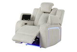 Beige Corduroy Power Reclining Living Room Set w/ LED Lights, Speakers, USB & Wireless Charging