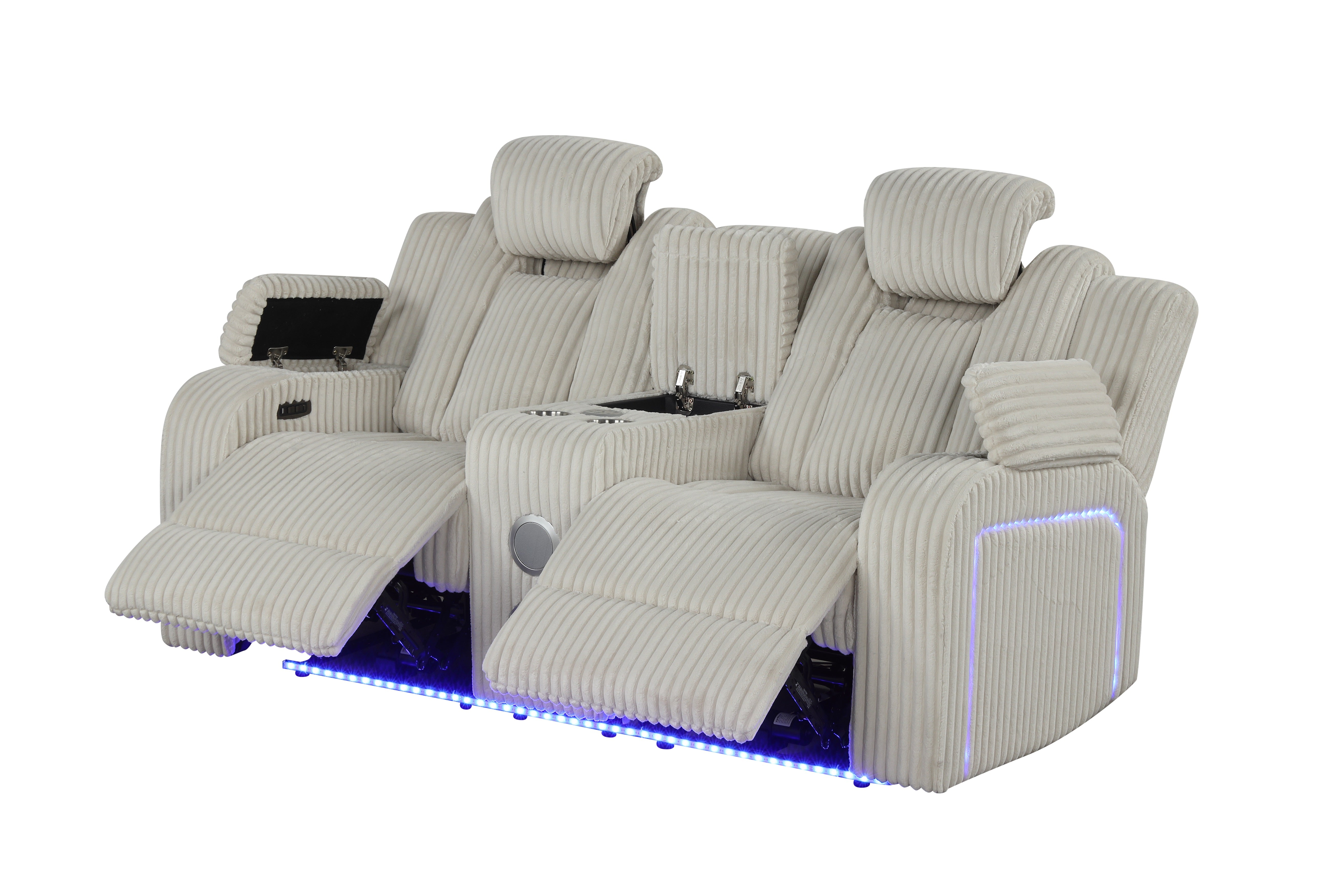 Beige Corduroy Power Reclining Set w/ LED & Speakers | BEL Furnitu