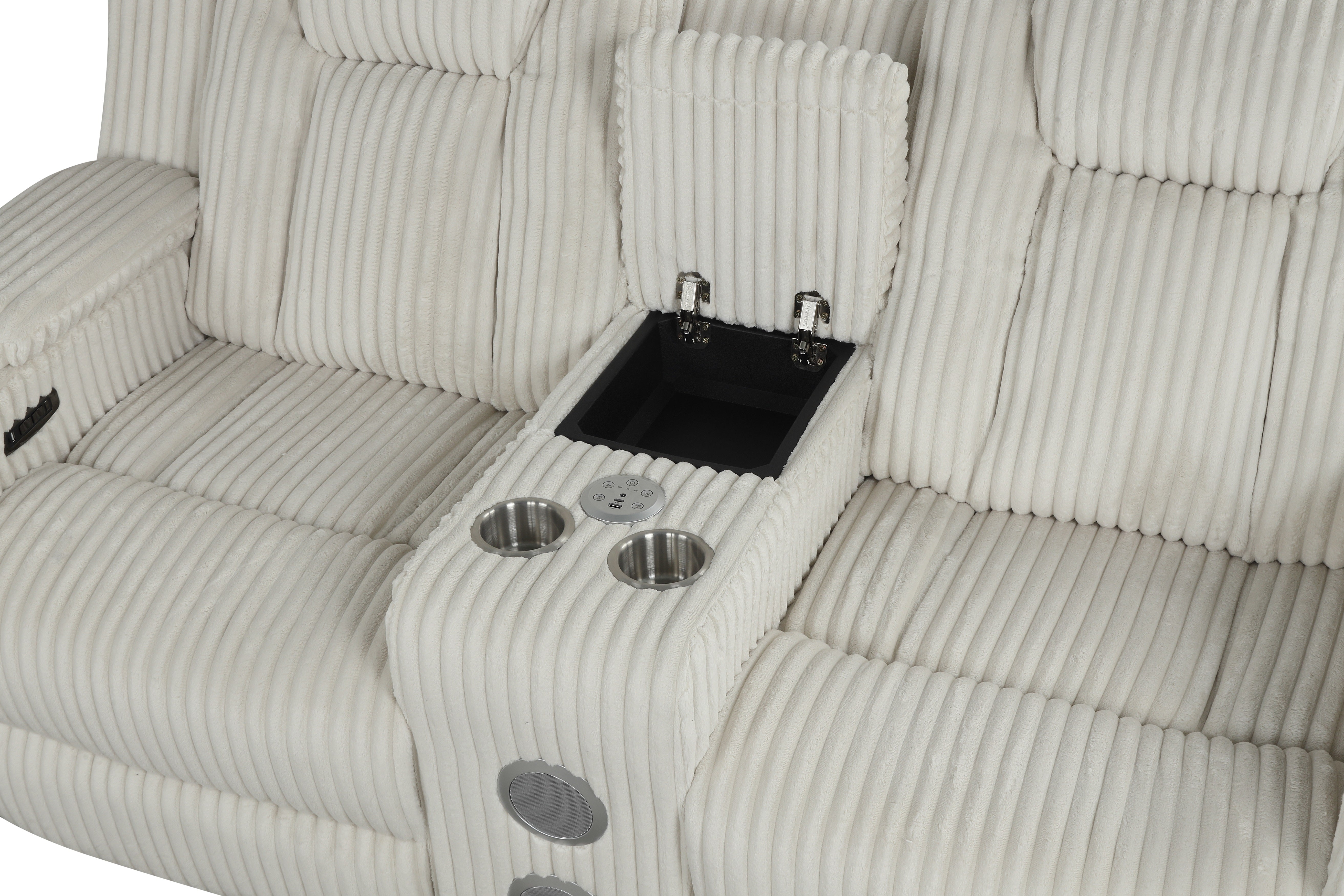 Beige Corduroy Power Reclining Set w/ LED & Speakers | BEL Furnitu