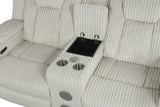 Beige Corduroy Power Reclining Living Room Set w/ LED Lights, Speakers, USB & Wireless Charging