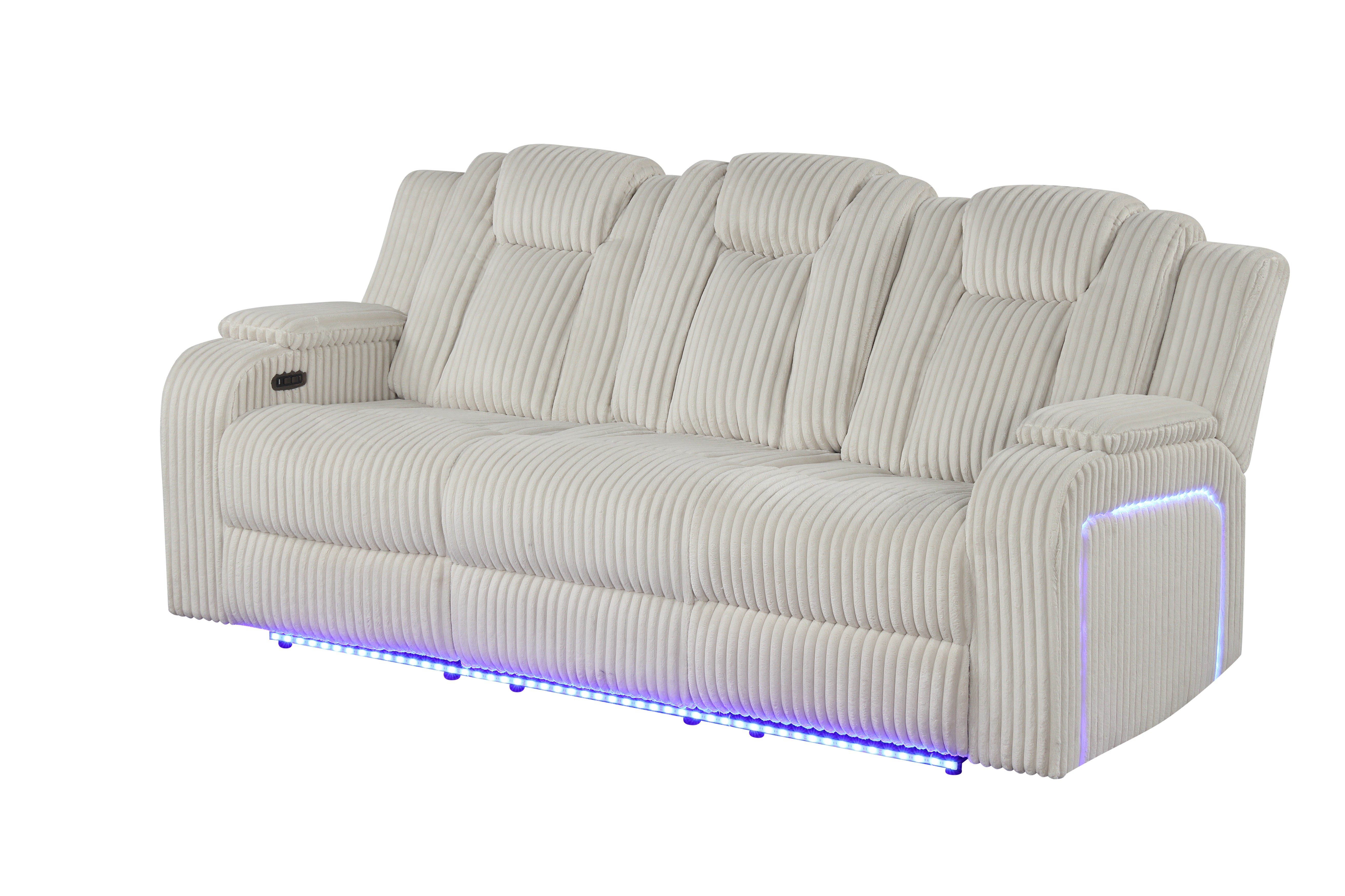 Beige Corduroy Power Reclining Set w/ LED & Speakers | BEL Furnitu