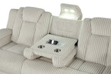 Beige Corduroy Power Reclining Living Room Set w/ LED Lights, Speakers, USB & Wireless Charging