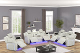 Beige Corduroy Power Reclining Living Room Set w/ LED Lights, Speakers, USB & Wireless Charging