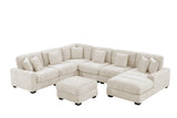 Cream Chenille 5-Piece Modular Sectional Sofa with Chaise & Ottoman