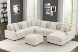 Cream Chenille 5-Piece Modular Sectional Sofa with Chaise & Ottoman