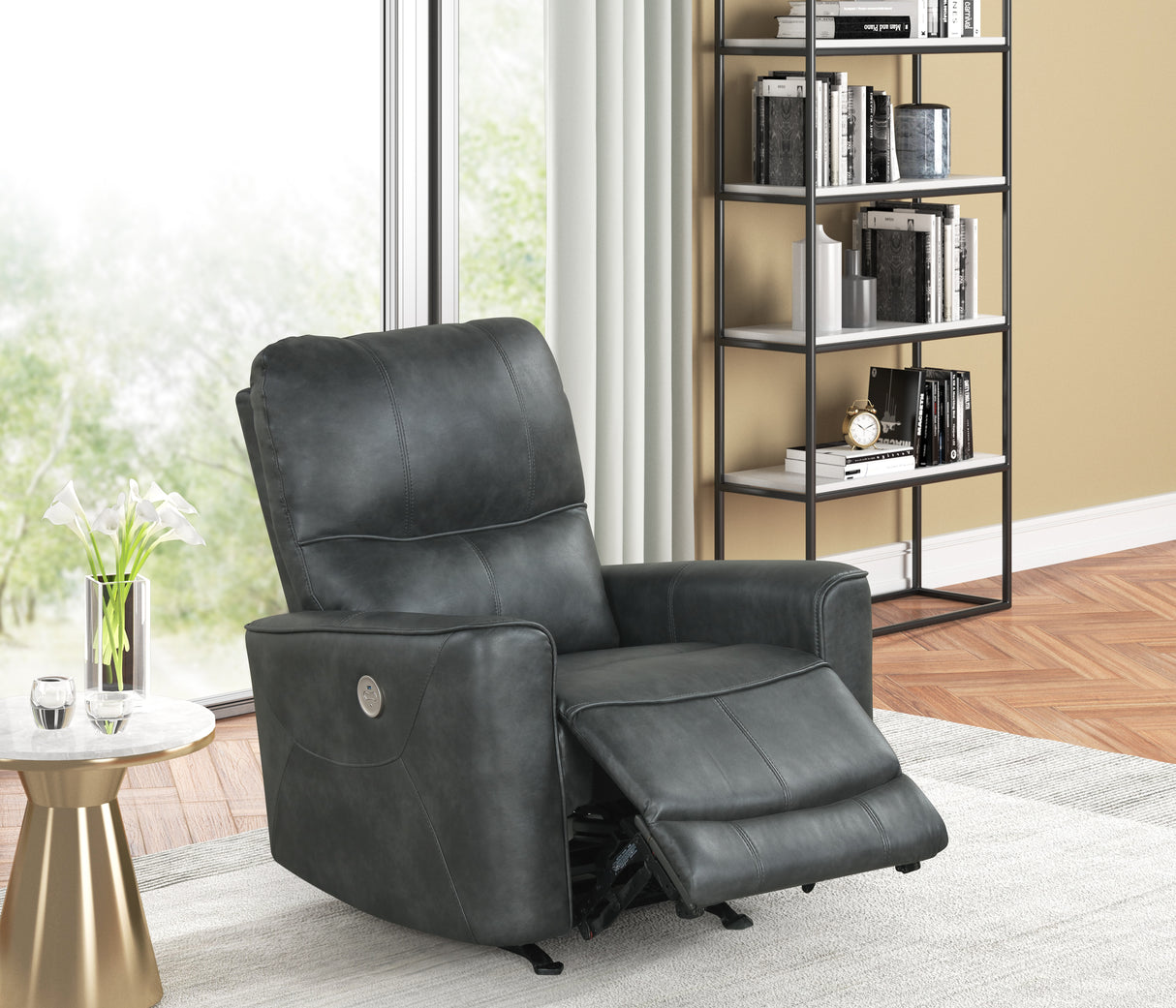 Charcoal Gray Air Leather Power Rocker Recliner with USB Charging