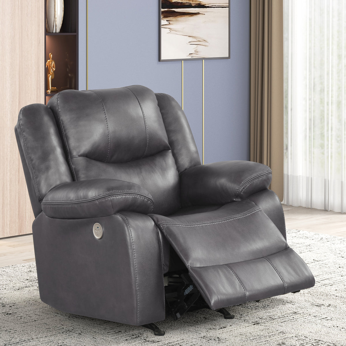 Black Contemporary Power Rocker Recliner with USB Charging | BEL