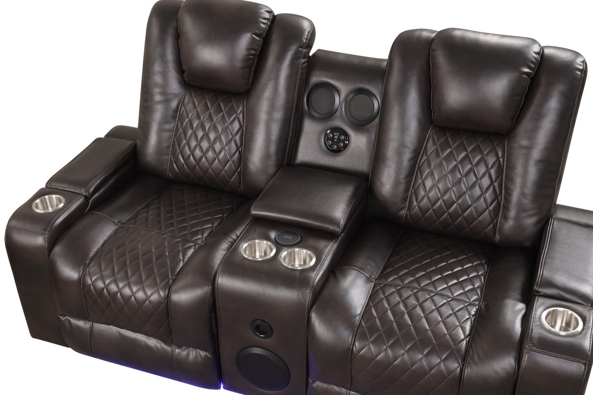 Boyington Brown 3-Piece Power Reclining Living Room Set with LED, Bluetooth & Wireless Charging