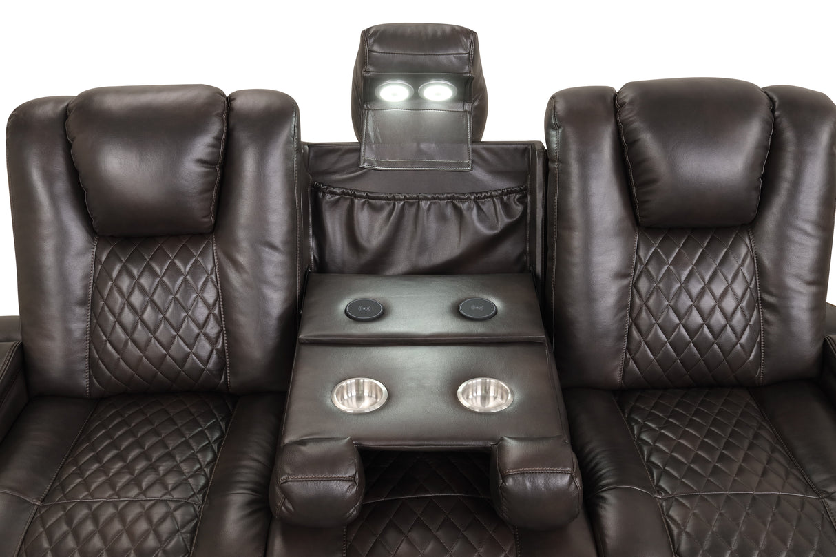 Boyington Brown 3-Piece Power Reclining Living Room Set with LED, Bluetooth & Wireless Charging