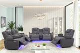 Gray 3-Piece Dual Power Reclining Living Room Set with Power Headrest, LED Lights, Bluetooth Speakers & Wireless Charging