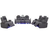 Gray 3-Piece Dual Power Reclining Living Room Set with Power Headrest, LED Lights, Bluetooth Speakers & Wireless Charging