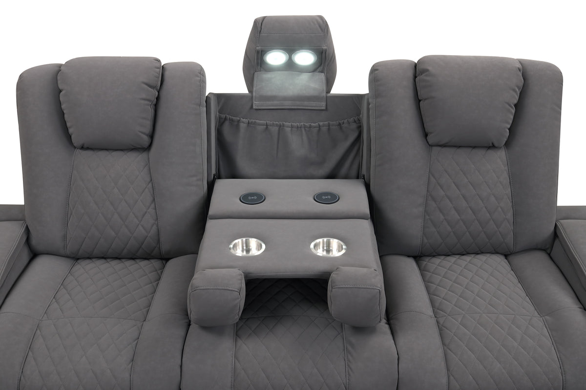 Gray 3-Piece Dual Power Reclining Living Room Set with Power Headrest, LED Lights, Bluetooth Speakers & Wireless Charging