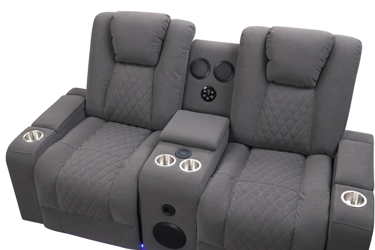 Gray 3-Piece Dual Power Reclining Living Room Set with Power Headrest, LED Lights, Bluetooth Speakers & Wireless Charging
