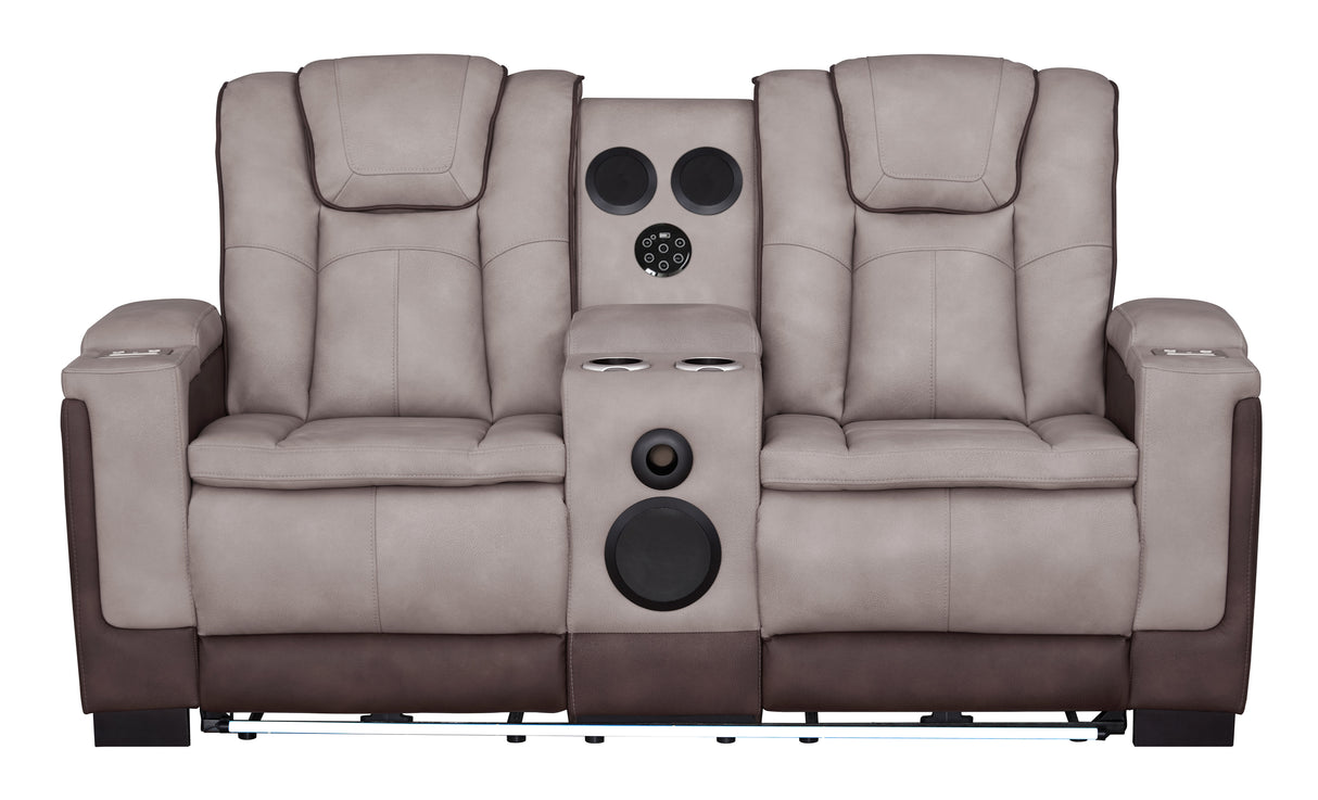3-Piece Beige & Brown Power Reclining Living Room Set with Power Headrests, Bluetooth Speakers, Wireless Charging & LED Lights