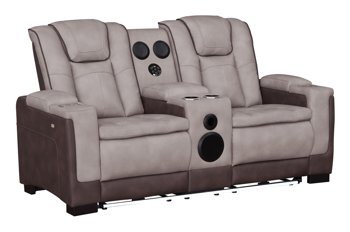 3-Piece Beige & Brown Power Reclining Living Room Set with Power Headrests, Bluetooth Speakers, Wireless Charging & LED Lights
