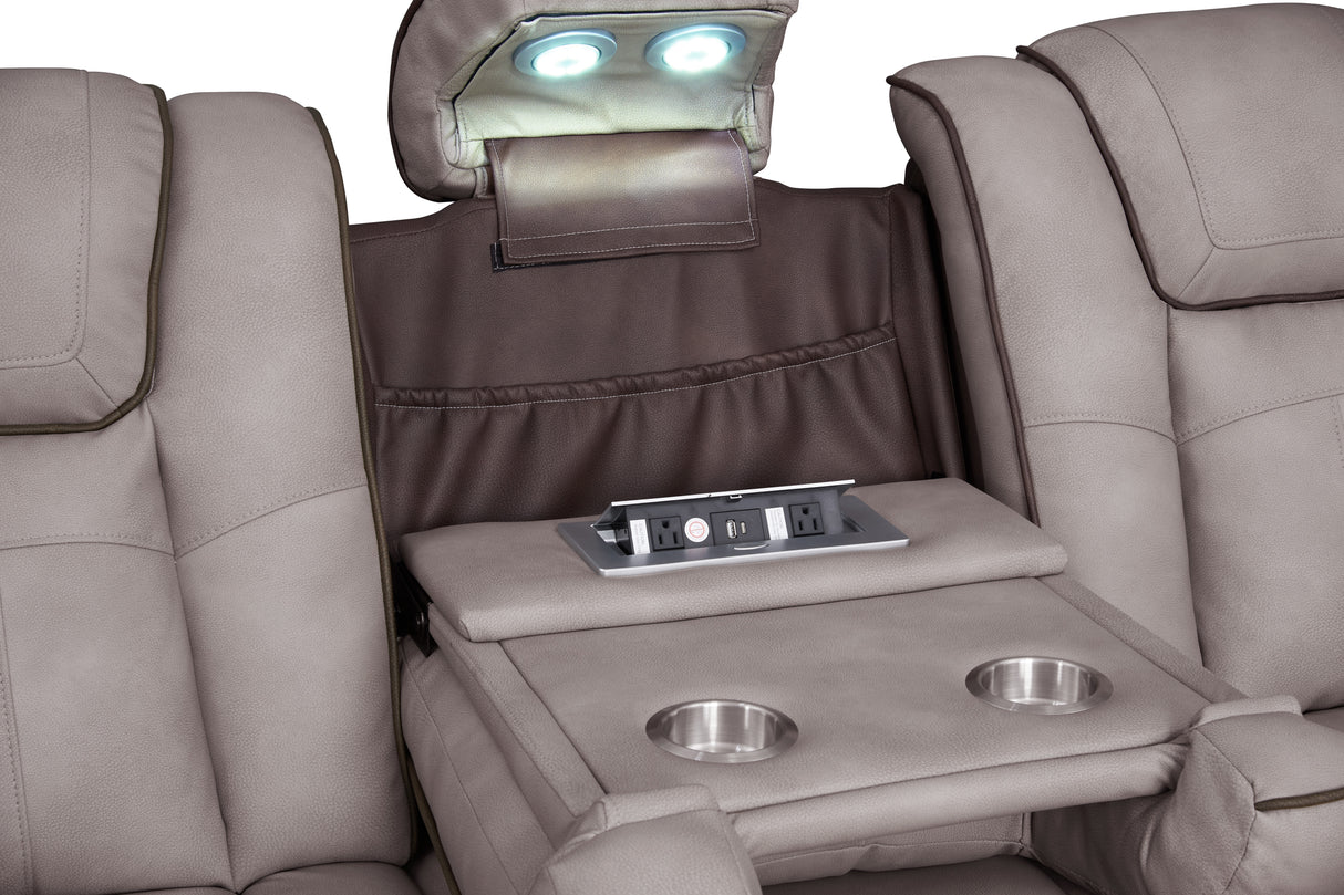 3-Piece Beige & Brown Power Reclining Living Room Set with Power Headrests, Bluetooth Speakers, Wireless Charging & LED Lights