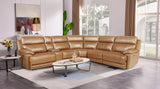Contemporary Light Brown 6-Piece Top-Grain Leather Power Reclining Sectional with Power Headrests & Console