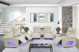 Elite Beige 3-Piece Power Reclining Living Room Set with Adjustable Headrests, LED Lights & Bluetooth