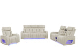 Elite Beige 3-Piece Power Reclining Living Room Set with Adjustable Headrests, LED Lights & Bluetooth