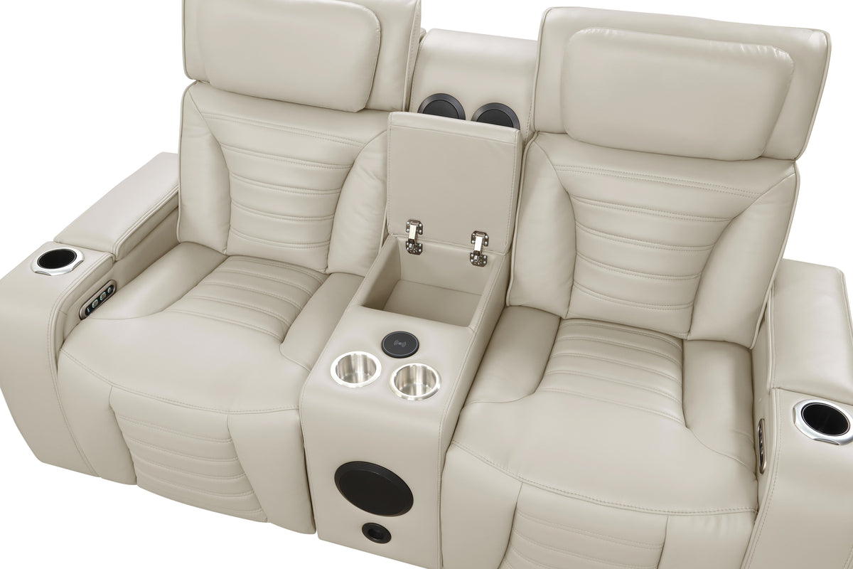 Elite Beige 3-Piece Power Reclining Living Room Set with Adjustable Headrests, LED Lights & Bluetooth