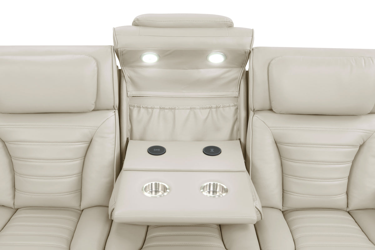 Elite Beige 3-Piece Power Reclining Living Room Set with Adjustable Headrests, LED Lights & Bluetooth