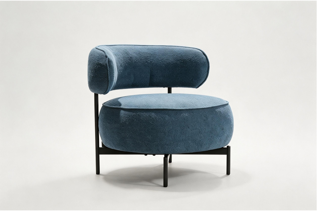 Blue Chenille Upholstered Accent Chair with Curved Back & Black Legs
