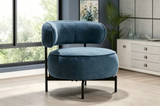 Blue Chenille Upholstered Accent Chair with Curved Back & Black Legs