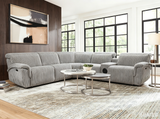 Light Gray Wide-Wale Corduroy 6-Piece Power Reclining Sectional with Bluetooth