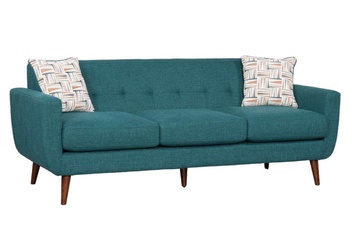 Marina Teal Blue 3-Seat Tufted Mid-Century Sofa
