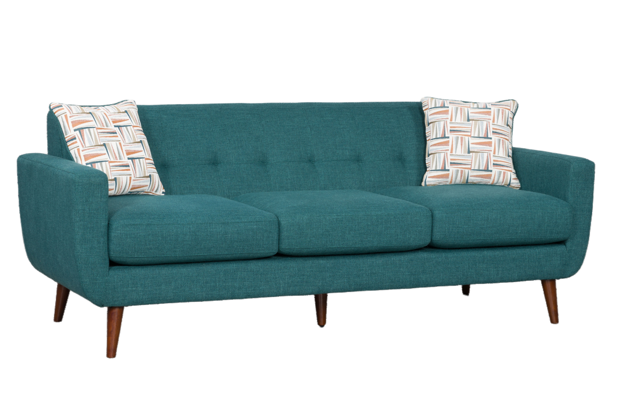 Marina Teal Blue 3-Seat Tufted Mid-Century Sofa