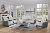 Gray Two-Tone Power Reclining Living Room Set with Power Headrests, LED Lighting, Console Storage, Bluetooth Speakers & USB Charging