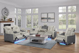Gray Two-Tone Power Reclining Living Room Set with Power Headrests, LED Lighting, Console Storage, Bluetooth Speakers & USB Charging