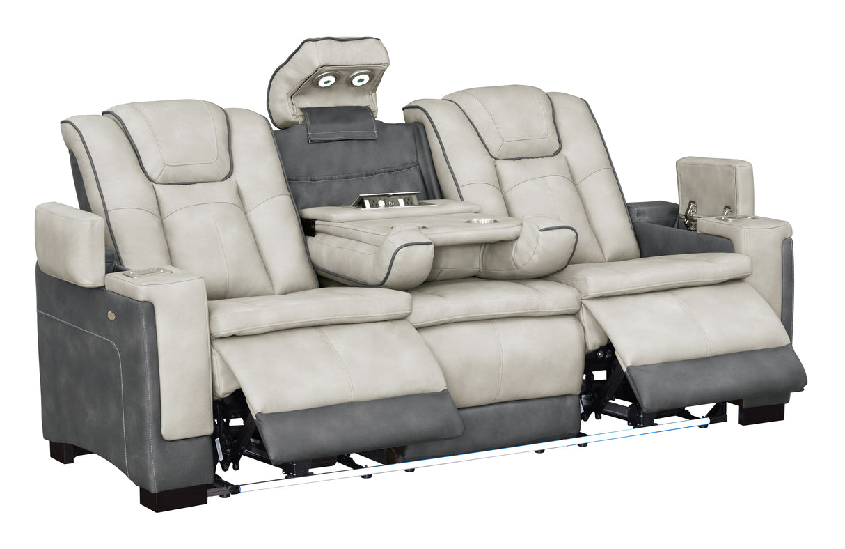 Gray Two-Tone Power Reclining Living Room Set with Power Headrests, LED Lighting, Console Storage, Bluetooth Speakers & USB Charging