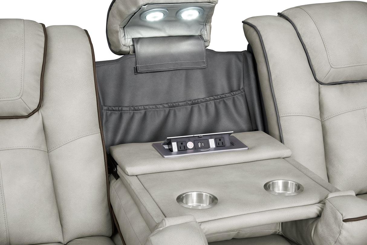Gray Two-Tone Power Reclining Living Room Set with Power Headrests, LED Lighting, Console Storage, Bluetooth Speakers & USB Charging