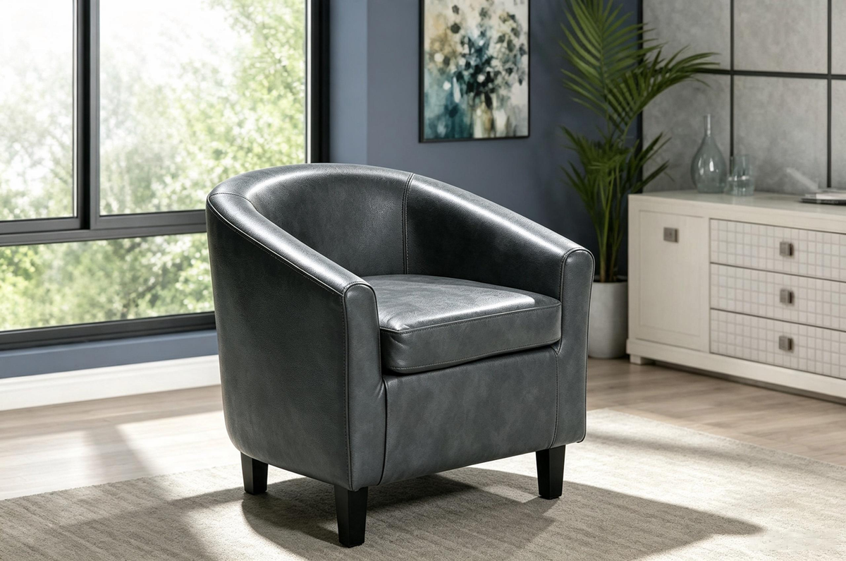 Charcoal Gray Barrel Accent Chair with Curved Back