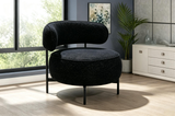 Black Chenille Upholstered Accent Chair with Curved Back & Round Seat