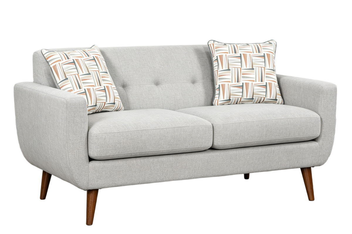 Gray 2-Piece Sofa & Loveseat Set with Tufted Backs & Wood Legs