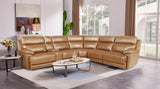 Light Brown Top Grain Leather 6-Piece Power Reclining Sectional with Power Headrests & Console