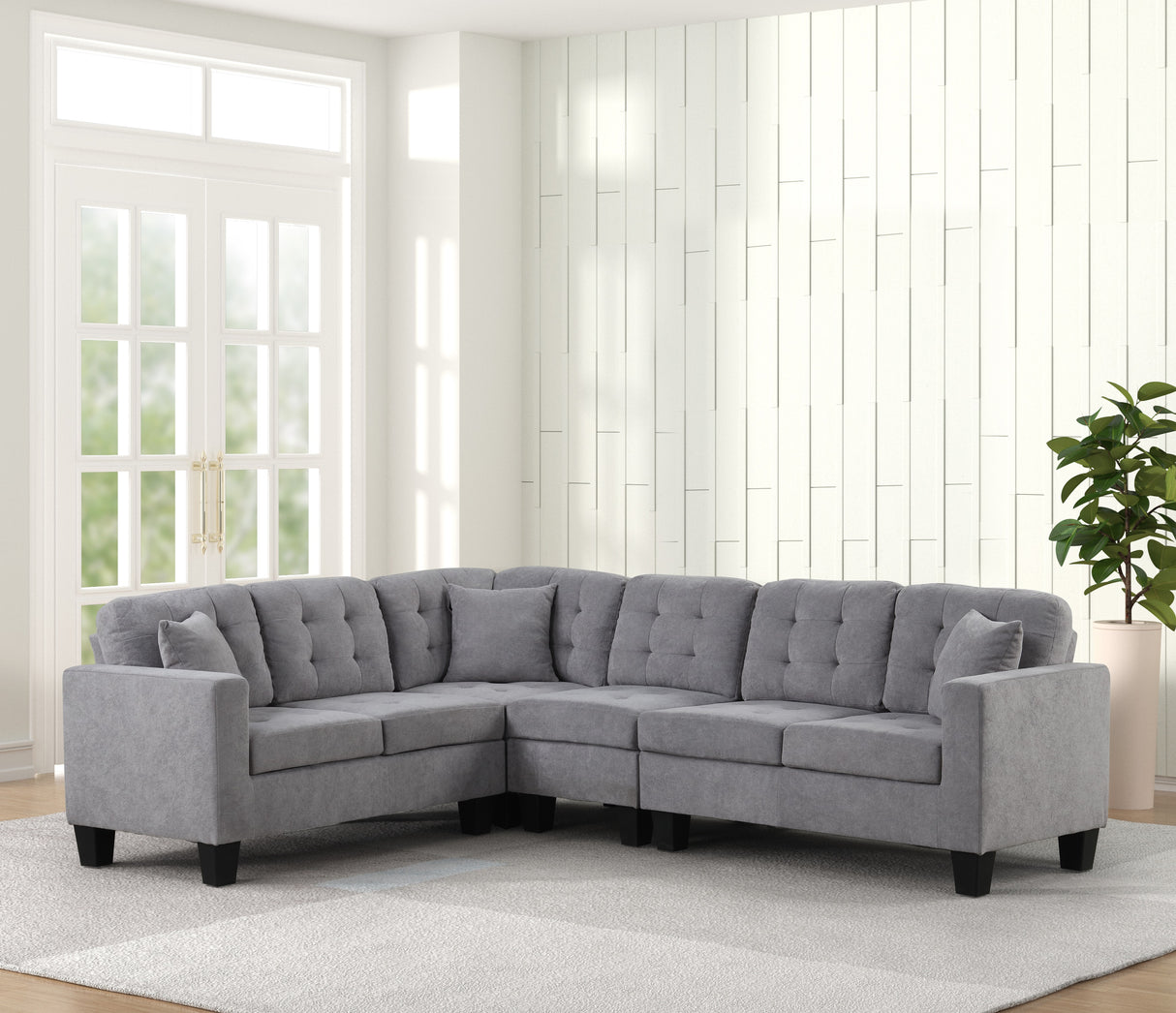 Logan Gray Tufted L-Shaped Sectional Sofa