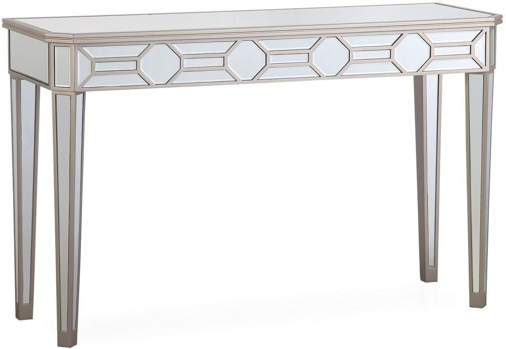 2 Piece Console Table and Mirror Set with Geometric Mirror Accents by Mollai Collections | Bel Furniture